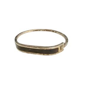 Vintage Alpaca Mexico Silver Cuff Bracelet Onyx Inlay Bangle Hinged